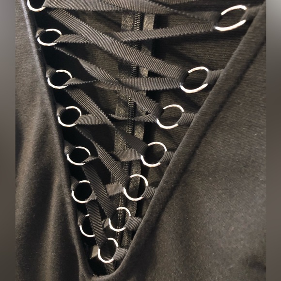 Cute black mini-dress with laced front & sheer sleeves - Picture 3 of 5